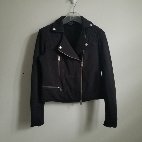 All Saints jacket kit biker sweat black sz 0 - Picture 2 of 6